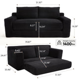 GNIXUU Corduroy Cloud Loveseat Sofa, 2 in 1 Convertible Black Boneless Sleeper Sofa with Fixed-Shape Frame, Comfy Folding Love Seat Couches for Living Room, Apartment, Small Spaces GNIXUU