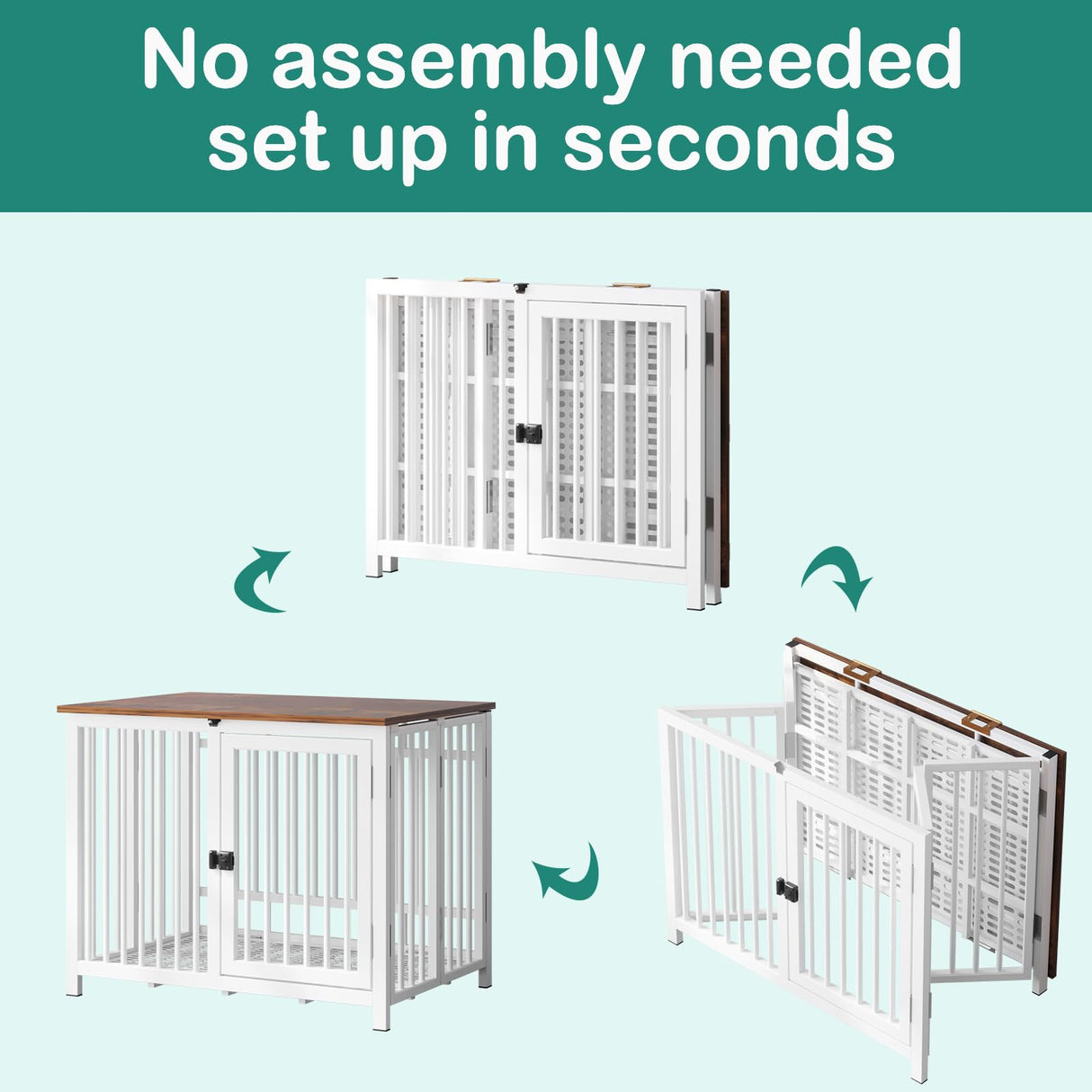 UMXES Heavy Duty Dog Crate Furniture, Fully Assembled exc. Locks, All Metal Frame & Wooden Tabletop, Modern Kennel for Small Dog, End Table, Sturdy, Foldable, White/Rustic Brown UMXES