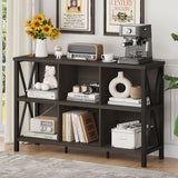 FATORRI Rustic 6 Cube Storage Organizer with Shelf, Wood and Metal Cubby Bookcase, Industrial Horizontal Bookshelf (Walnut Brown, 47 Inch) FATORRI