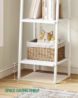 Hzuaneri Ladder Shelf, Bookshelf Bookcase, Freestanding Corner Storage Shelve with 2 Hooks for Home Office, Living Room, Kitchen, Bedroom, Industrial, 4-Tier White BC13213W Hzuaneri