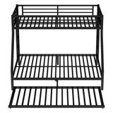 KEIKI Metal Bunk Bed with Trundle, Twin XL Over Queen Bunk Trundle and Guardrail and Ladder for Kids/Teenagers, Adults, No Box Spring Needed, Black KEIKI