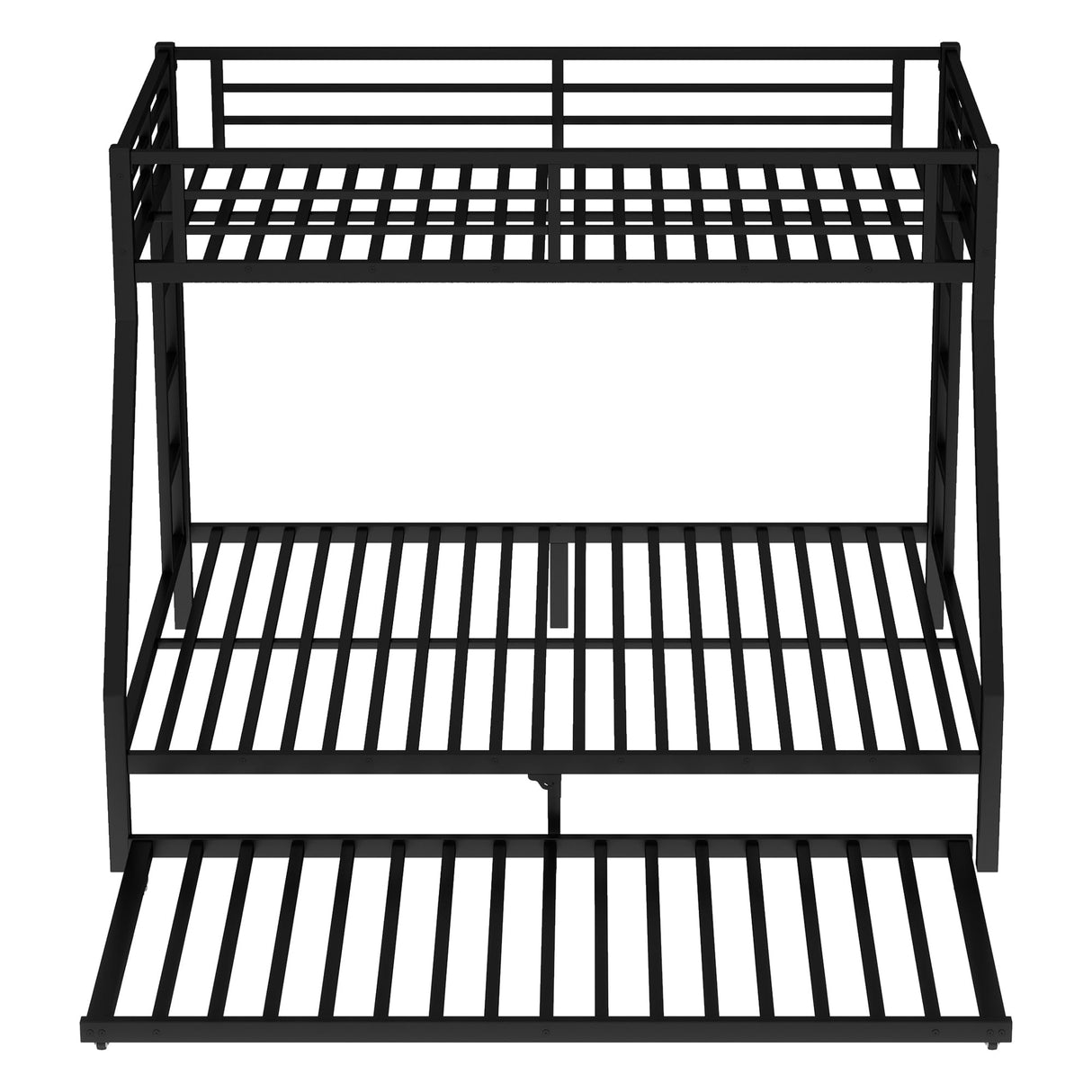 Bellemave Twin XL Over Queen Bunk Bed with Trundle, Metal Bunk Bed Frame with Ladder and Guardrail Bunk Beds for Kids, Boys, Girls, Teens, Space-Saving and Noise-Free, Black Bellemave