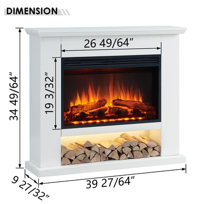 LegendFlame® Camille Electric Fireplace with 39.5" Mantel Surround and Jaden 27" Insert, Cream White Finish