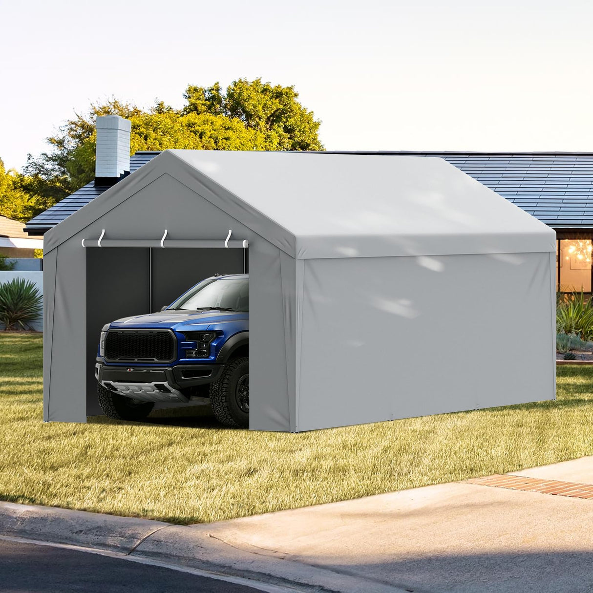 VEVOR Carport Replacement Canopy Cover Top + Side Wall 10 x 20 ft, Garage Tent Shelter Tarp Heavy-Duty Waterproof & UV Protected, Easy Installation with Ball Bungees,Grey (Frame Not Included) VEVOR