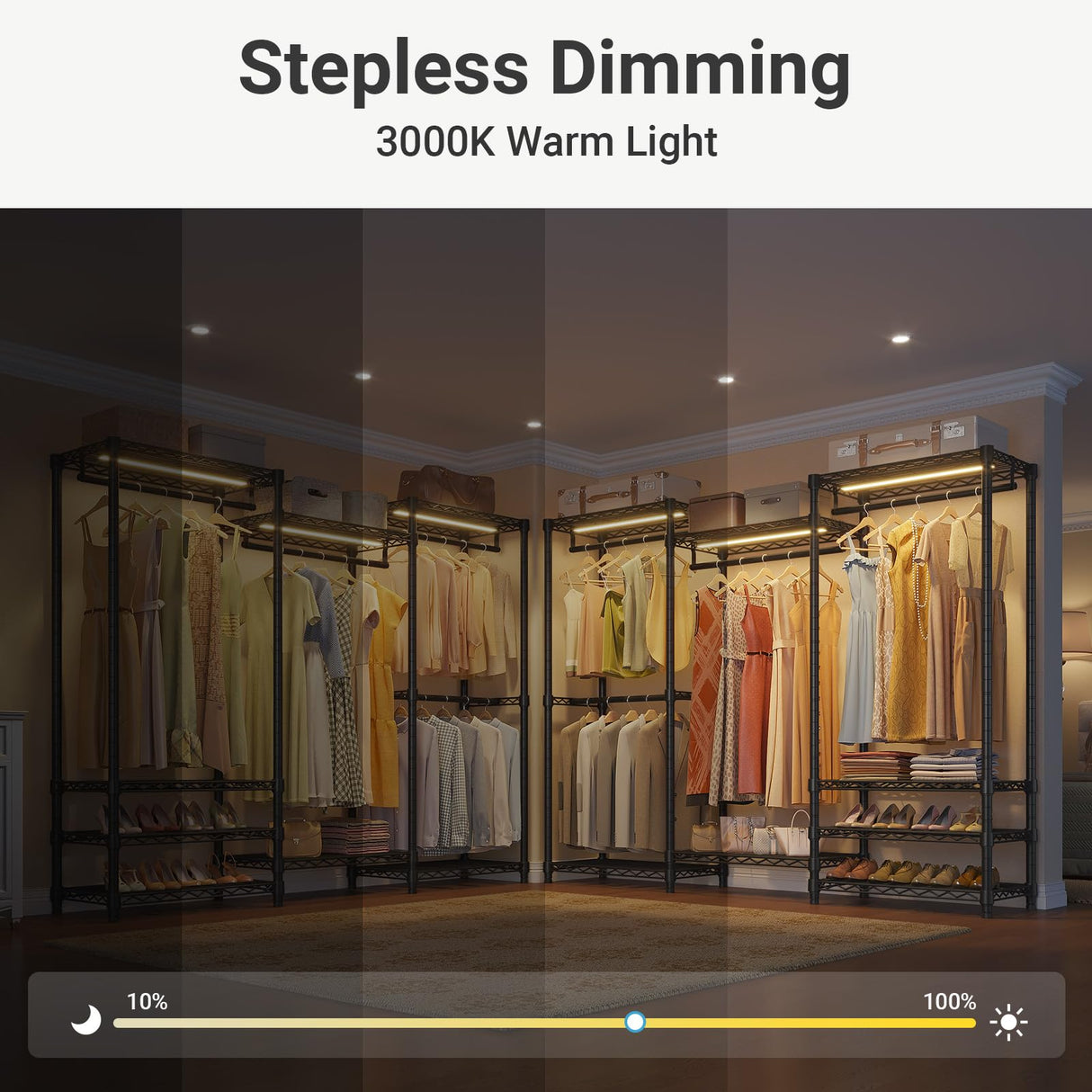 VIPEK V5LC Garment Rack Heavy Duty Covered Clothes Racks with Dimmable LED Light 3000K Warm White, Portable Closet Wardrobe Freestanding Clothing Racks for Hanging Clothes, Black Rack with Black Cover VIPEK