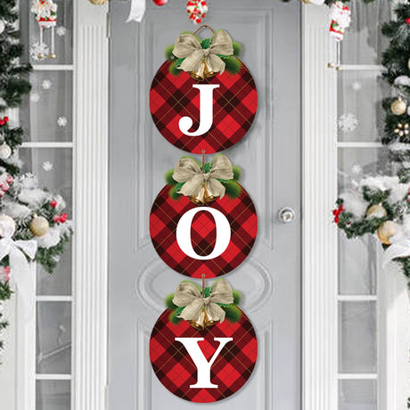 Buffalo Plaid Christmas Wreaths for Front Door - 3pcs Rustic Christmas Decor Joy Signs Wreaths for Door Holiday Xmas Garage Door Wall Decorations Indoor Outdoor OuMuaMua
