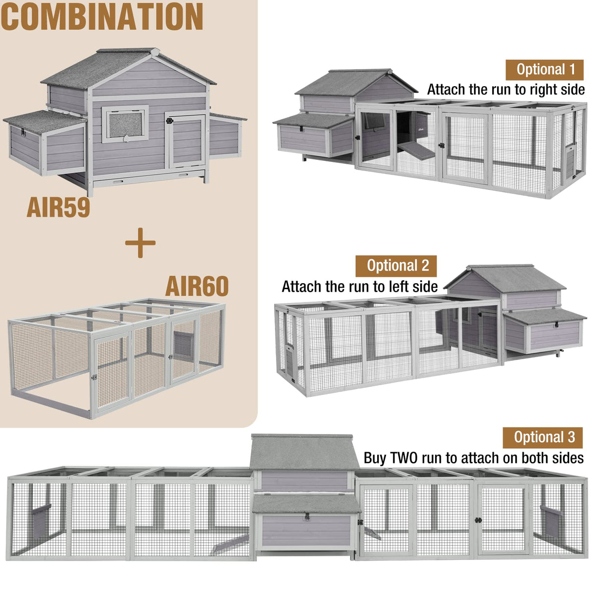Chicken Coop Outdoor Hen House Duck Coop Rabbit Hutch Wooden Poultry Cage with 3 Perches,2 Sides Large Nesting Boxes GUTINNEEN