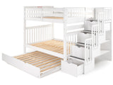 Bedz King Stairway Bunk Beds Full over Full with 4 Drawers in the Steps and a Twin Trundle, White Bedz King