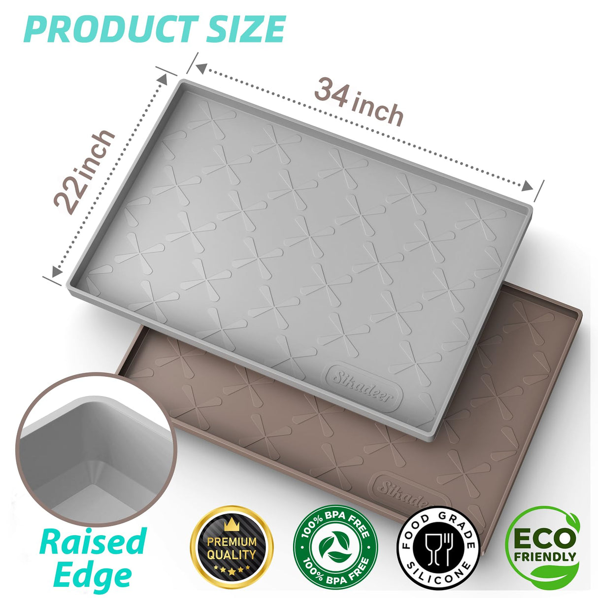 SIKADEER 34" x 22" Under Sink Mat Waterproof, Silicone Mat Kitchen Drawer Shelf and Cabinet Liner, Sink Protector for Kitchen Organizers and Storage, Boot Tray Pet Food Mats SIKADEER
