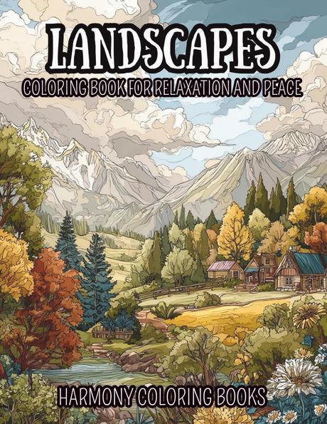 Landscapes Coloring Book: 50 Simple Line Drawing Nature-scapes with Wide Spaces to Color For Relaxation, Anxiety relief, and Inner Peace WoodArtSupply