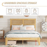 Majnesvon Boho Full Size Bed Frame with Natural Rattan Headboard, Wooden Platform Bedframe with 2 Drawer, Under Bed Spacious Storage, No Box Spring Needed (White, Full) Majnesvon