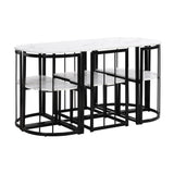 Merax 7 Piece Dining Table Set with Chairs for Saving Space Metal Kitchen Dining Room Table Set for 6 Persons, Black White Merax