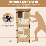 MAGIC UNION 71" Catio Outdoor Cat Enclosure Window Access, 4 Tiers Cats Playpen with Wheels, Resting Box & Waterproof Roof, Indoor Large Cat House Cage with Scratching Post Sisal Ball (Original Wood) MAGIC UNION