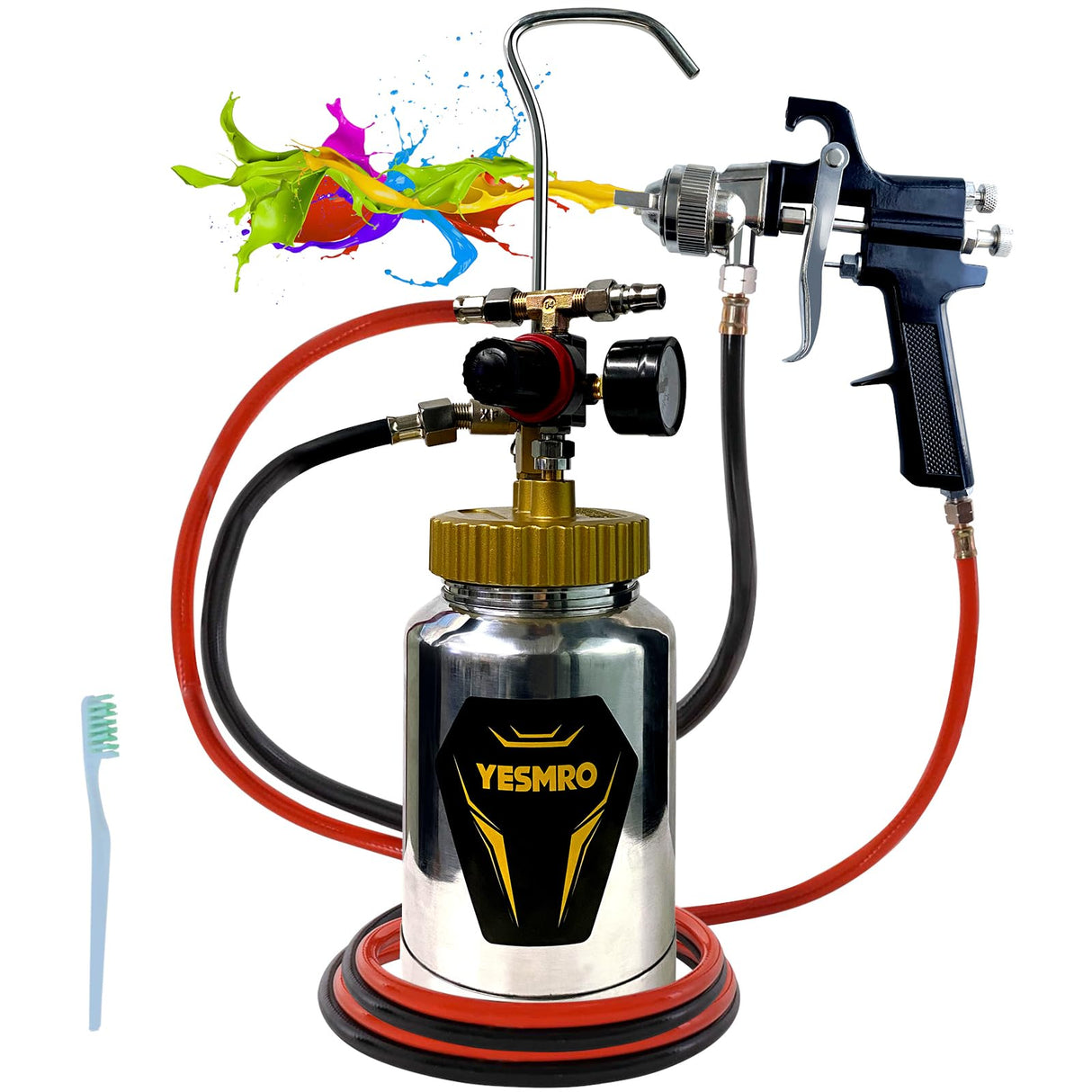 Spray Paint Pressure Pot Tank,2L Paint Sprayer for House Painting,2mm Nozzle Pressure Pot Spray Gun,10FT Air & Fluid Hose,Air Pressure Paint Pressure Pot Architecture Construction Automotive,45PSI Max YESMRO