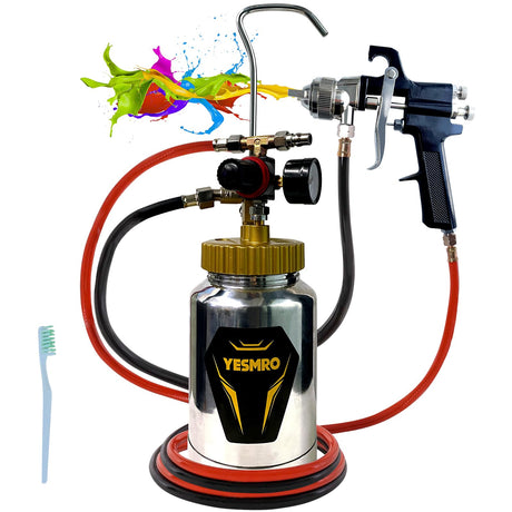 Spray Paint Pressure Pot Tank,2L Paint Sprayer for House Painting,2mm Nozzle Pressure Pot Spray Gun,10FT Air & Fluid Hose,Air Pressure Paint Pressure Pot Architecture Construction Automotive,45PSI Max YESMRO