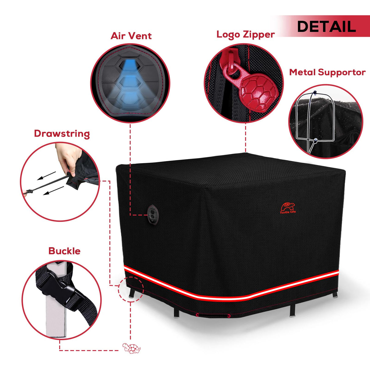 Turtle Life Patio Furniture Sets Cover, Heavy Duty Square Durable Waterproof Outdoor UV Resistant Anti-Fading Dining Table Chairs Furniture Cover, Black, 56"L x 56"W x 29"H Turtle Life