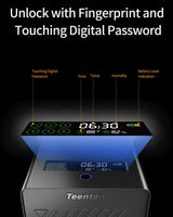 Slider Gun Safe for Nightstand, Desk, Bed Side,Truck，Auto Sliding drawer Hand Gun Safe for Pistol with Fingerprint, Handgun Lock Box with USB Power port,Safe for Valuable Items Teentan