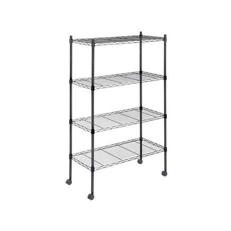 Healsmat Heavy Duty 4-Tier Shelving Units Adjustable, Wire Shelf with 800 lbs Capacity (200 per Shelf), 24" D x 14" W x 47 "H, Black, 4 Levels, Storage Shelf with Wheels & Leveling Feet HealSmart