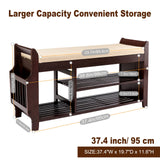 Nnewvante Large Shoe Bench Rack Shoe Organizer with Storage Side Basket Drawer Bamboo Removable Padded Cushion Seat for Entryway Hallway Living Room Bathroom-37.4in Nnewvante
