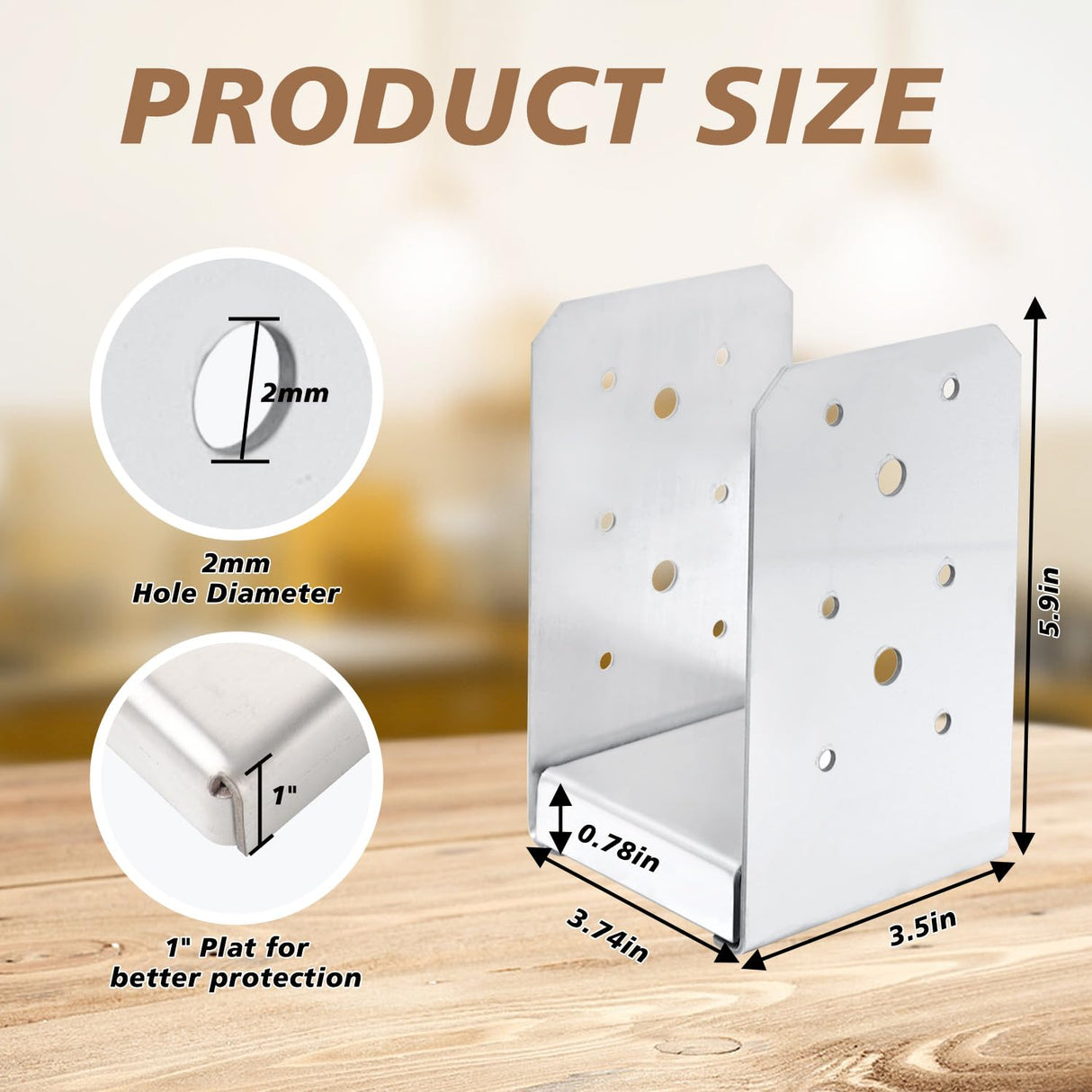 4"x4" Post Base Bracket (Internal 3.5"x3.5")，4 Pcs Stainless Steel Adjustable Post Base，Concrete Post Anchor for Deck，Pavilion, Railing, Porch Support MEWSDEN