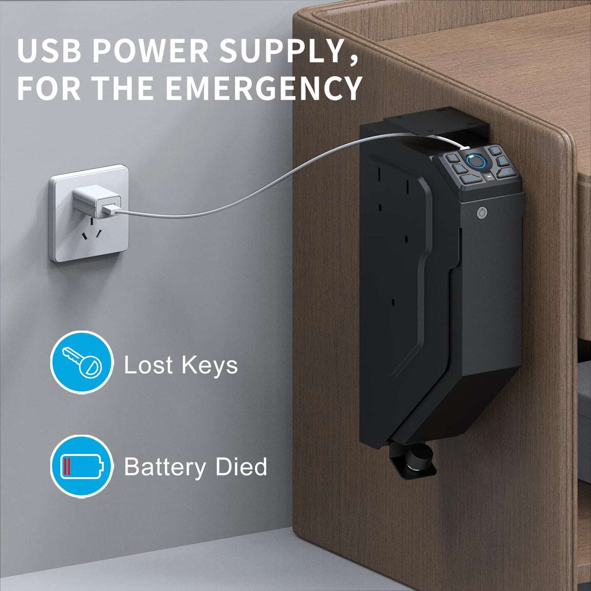 VERPROOF Biometric Gun Safe for Handgun Drop Down Pistol Safe, Smart Pistol Safe with Fingerprint, PIN Code, Key Access for Nightstand, Desk, Bedside, Low-Vis Mode, Type-C Power VERPROOF