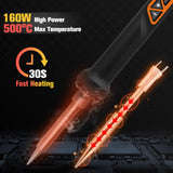 Soldering Iron, 160W Soldering Tool, LED Display Temperature Control Accurate 392°F-932°F, with ON/OFF Switch, 3 Iron Tips, Stand,Flux, Automatic Sleep Mode K KERNOWO