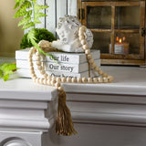 Jetec Decorative Display Books Hardcover, Faux Farmhouse Stacked for Coffee Tables Shelves with Wood Bead Tassels 58 Inch, 3 Pieces, White(Our Life, Our Story, Our Home) Jetec