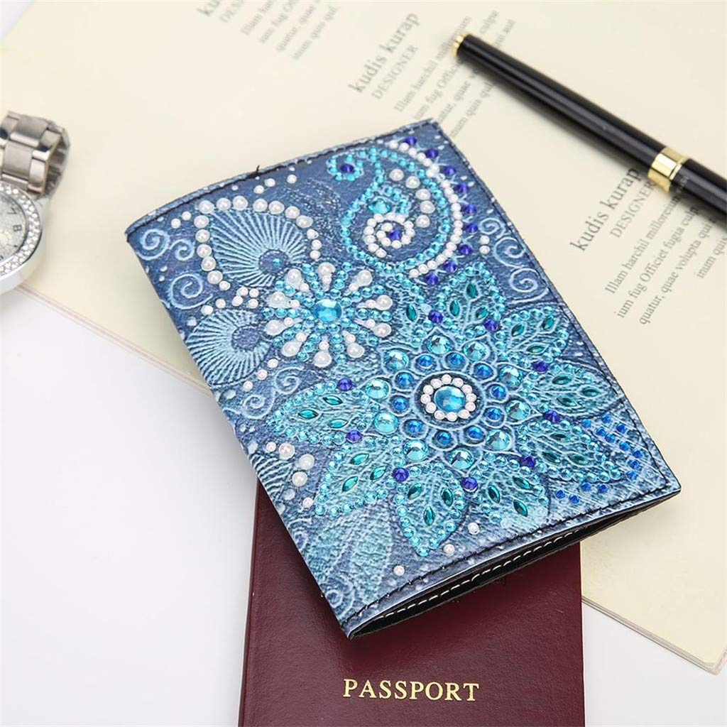 2 Pieces Diamond Painting Leather Passport Holder, DIY Special Shaped Crystal Painting Travel Passport Protective Cover for Boarding Pass, ID Card, Driver's License-20X14CM (AA085-AA220) Vocttaiy