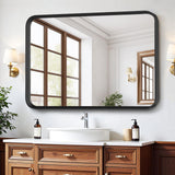 Bathroom Mirror for Wall, 30x22 Inch Rounded Rectangle Mirror, Black Metal Framed Bathroom Vanity Mirror for Restroom Farmhouse, Anti-Rust, Tempered Glass, Horizontally or Vertically Hanging Atilioo