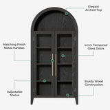 infurnic Arched Display Cabinet, 63'' Tall 5-Tier Arched Bookcase with Glass Doors & Adjustable Shelves for Living Room, Dining Room & Kitchen, Black infurnic