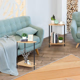 Small Side Table Set of 2, 2 Tier Bamboo End Table Corner Table Wedge Snack Table with Rounded Corner for Small Space, Living Room, Natural Bamboo Nandae