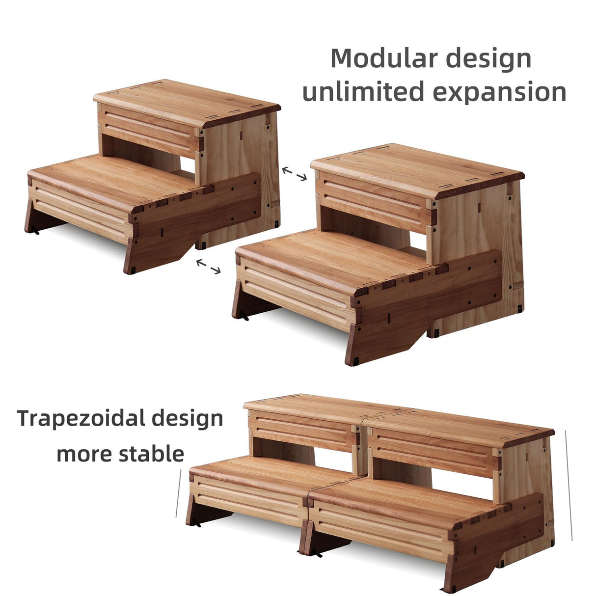 unununu 16" Wooden Two Step Stool for Adult & Kid, Wider, Deeper & Safer Bedside Steps, Anti-Slip. Riser 2-Step Spa & Hot Tub Stairs for Pool, Heavy Duty for Kitchen, Bathroom, Closet, High Bed Step unununu