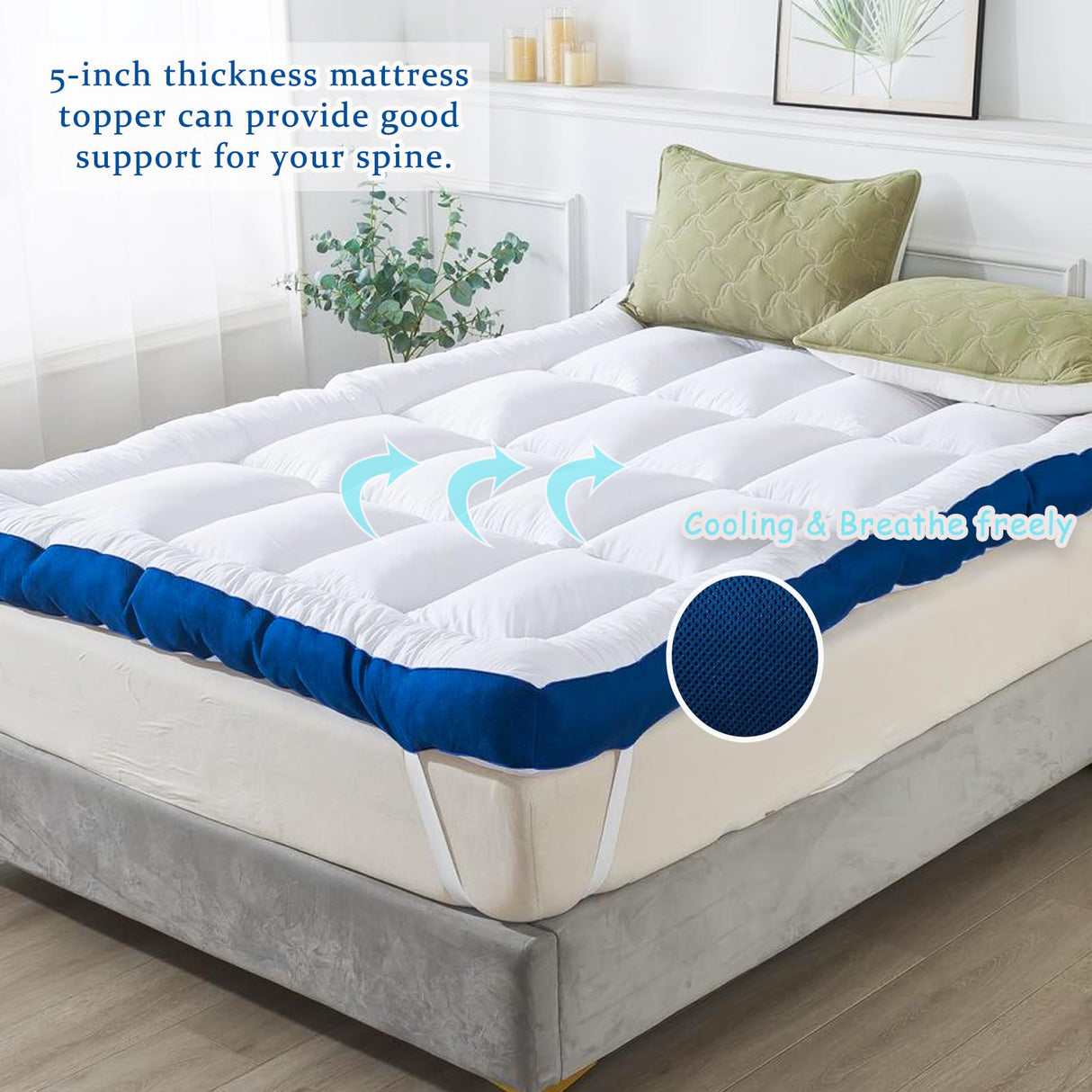 WhatsBedding 5 Inch Memory Foam Twin Mattress Topper 100% Cotton Top, Filled with Breathable & Soft Memory Foam Pillow Top,4 Elastic Straps, 75x39x5 Inch, Twin WhatsBedding