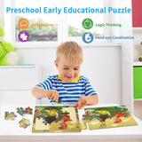 Puzzles for Kids Ages 3-5 4-6, 24 Pieces Dinosaur Wooden Jigsaw Puzzles for Toddlers Ages 3 4 5 6 Year Olds Educational Learning Toys Children Puzzles for Kids Boys and Girls OSBOO