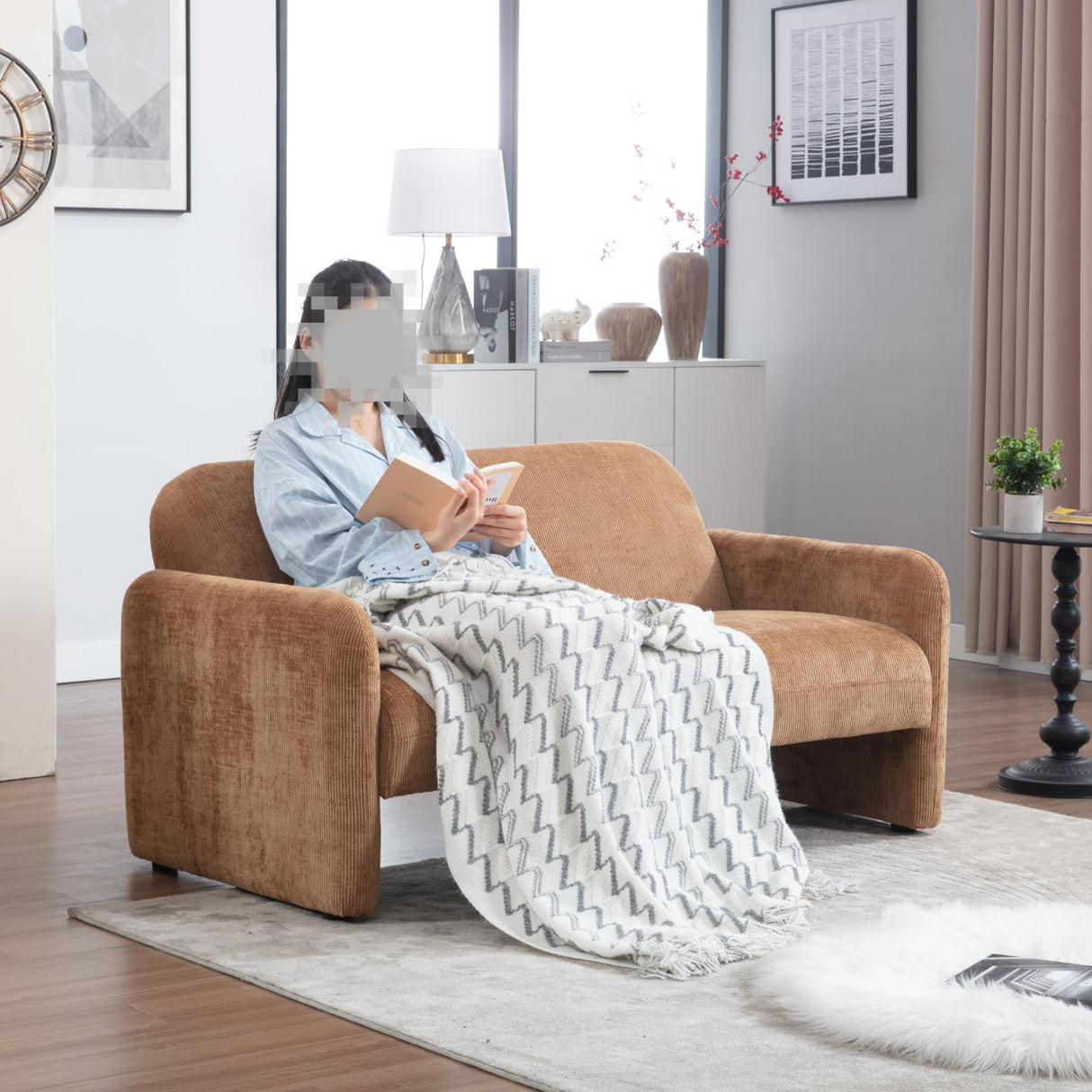 DUOMAY Cute Chenille Loveseat Sofa, Modern 55" Wide Seat Couch Minimalist Style Comfy Deep Seat Sofa for 2-3 Seater for Living Room Apartment, Brown DUOMAY