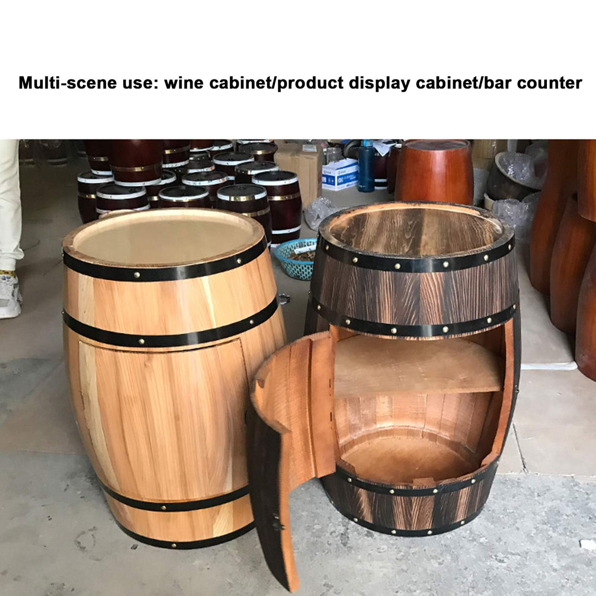 Solid Wood Oak Barrel Wine Cabinet with Locking Door - Decorative Beer Barrel Display - Natural Wood Storage - Perfect Wine Cellar Decoration VUFVOID