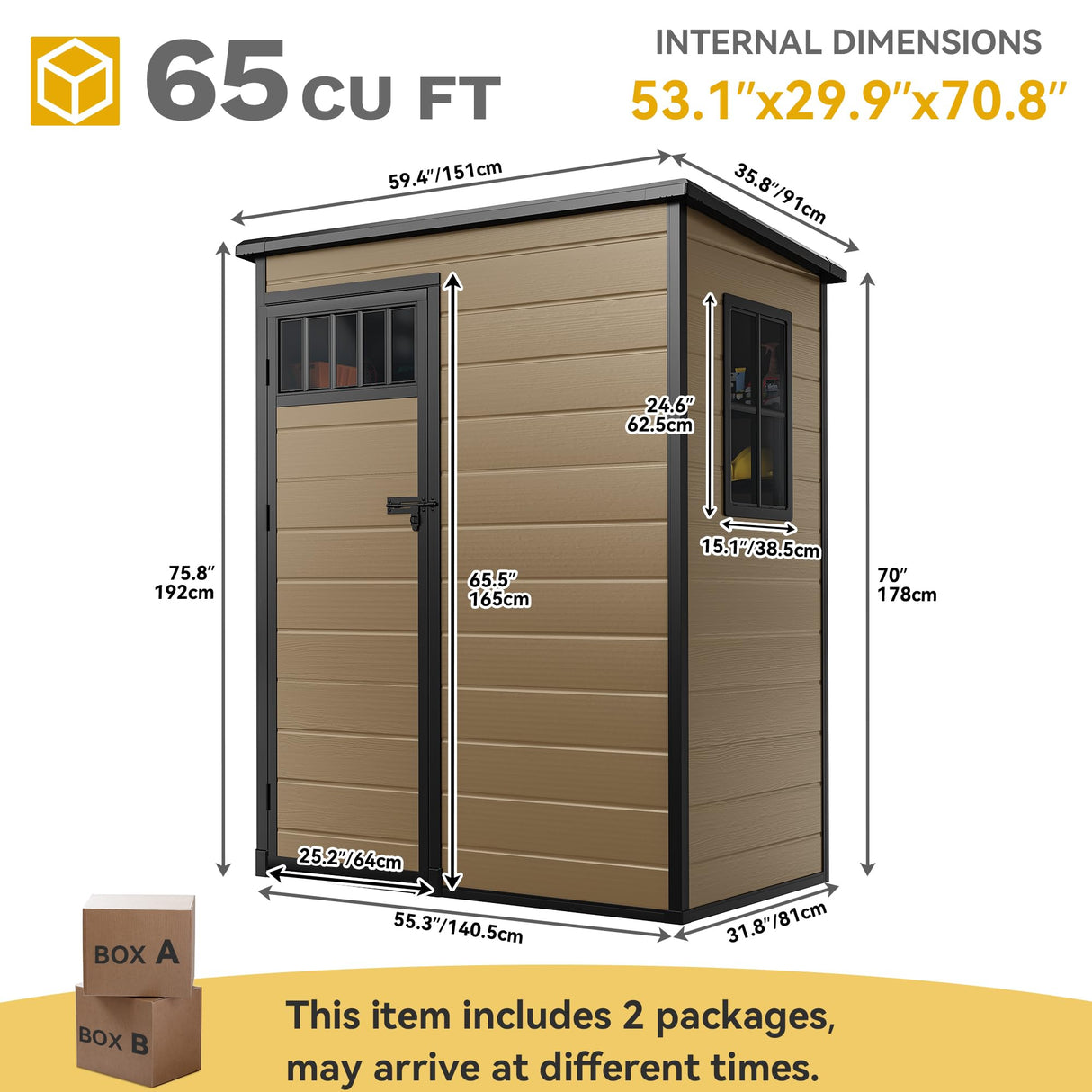DWVO 5x3FT Outdoor Storage Shed with Fence-Style and Side Windows, Floor, Lockable Doors, Plastic Storage for Backyard and Garden, Brown DWVO