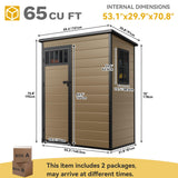 DWVO 5x3FT Outdoor Storage Shed with Fence-Style and Side Windows, Floor, Lockable Doors, Plastic Storage for Backyard and Garden, Brown DWVO