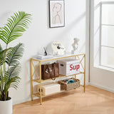 Wimarsbon Console Table, 3 Tier Entryway Table, Hallway Table, Narrow Sofa Table with Shelves, Display Side Table, Entrance Table for Entryway, Hallway, Foyer, Living Room (Gold Frame White) Wimarsbon