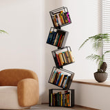 YTDnova 5-Tier Metal Bookshelf – Modern Geometric Narrow Bookcase with Matte Black Finish, Tall Storage Organizer Display Shelf for Living Room, Bedroom, Office, Small Spaces YTDnova