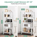 Himix 5 Tier Foldable Storage Shelves, Expandable Folding Pantry Shelf with Wheels, Changeable into 2 Shelf Units, Collapsible Storage Rack Metal Shelves for Kitchen, Room, Garage, White Himix