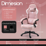 Dowinx Fabric Gaming Chair with Pocket Spring Cushion,Breathable Computer Chair with Massage Lumbar Support and Footrest,High Back Game Office Chair for Adult,Pink Dowinx