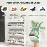 ODUWA Shoe Storage Cabinet with 3 Flip Drawers and 2 Storage Drawers,Easy to Store 18-25 Pairs of Shoes,White Wood Shoe Storage Cabinet for Entryway,Hallway,PVC Door with Shape ODUWA