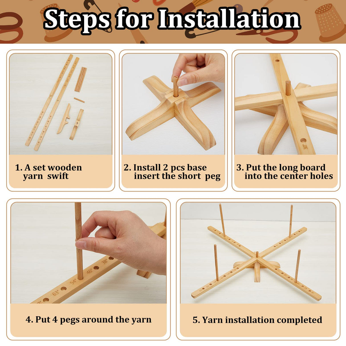 Juexica Amish Style Wooden Yarn Swift - 2 Pcs Ball Yarn Spindle Holder for Arts & Crafts Knitting Accessories Juexica