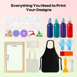 Caydo Kids Screen Printing Kit, Arts and Crafts Silk Screen Printing Kit with 4 Colors Fabric Paint, Frame, Stencils, Squeegee & Canvas Bag, Silkscreening Kit for Children's Christmas Gifts Caydo