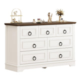LIKIMIO Farmhouse 7 Drawer Dresser for Bedroom, Wood Rustic Chest of Drawers with Round Metal Handle, Large Storage Dresser Organizer TV Dresser for Living Room, Hallway, Entryway, Off White LIKIMIO