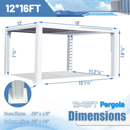 Domi Outdoor Living Louvered Pergola 12x16FT, Aluminum Outdoor Pergola with 2 Independently Adjustable Louver Roof, Full Aluminum Structure, White