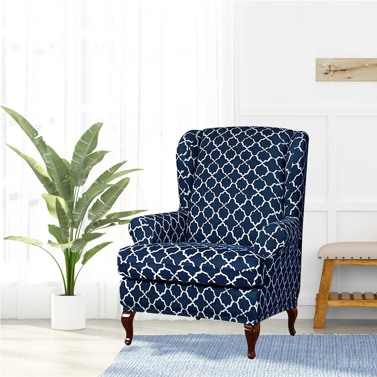 Eco-Ancheng Wingback Chair Slipcover 2 Piece Wingback Chair Cover Spandex Wing Chair Slipcovers Wingback Armchair Covers with Elastic Bottom for Living Room Wingback Chair Eco-Ancheng