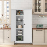 Fesbos Metal Rolling Storage Cabinet-74.6” Tall Steel File Cabinets with Wheels Lockable Doors and Adjustable Shelves-White Steel Storage Cabinet for Home, School, Office, Garage Fesbos