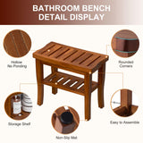 Teak Shower Bench Stool with Storage Shelf, Waterproof Shower Chair Spa Bath Seat, Shower Stool for Inside Shower, Bathroom Bench Seat for Adults Elderly Seniors for Indoor or Outdoor Use oridom